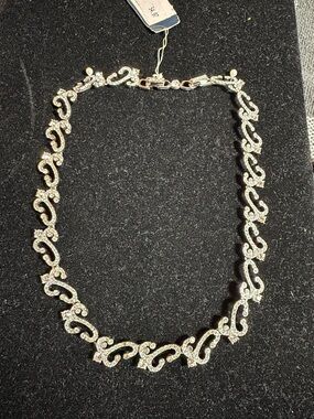 Vintage Crystal Link Silver Necklace - Women Jewelry